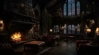 Ancient Castle Rainfall at Night 🏰 Warm Fireplace Glow and Echoing Stone for Deep Relaxation