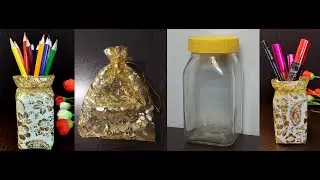 DIY - Glass Jar Craft Idea / Potli Bag craft / Easy way to decorate Jar with Potli Bag.