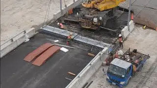 2026.02.05 淡江大橋工程 八里端 中路輕軌(公車專用道)伸縮縫吊裝 各區最新進度概況 空拍直播