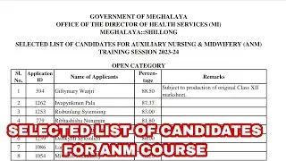 SELECTED LIST OF CANDIDATES FOR ANM COURSE