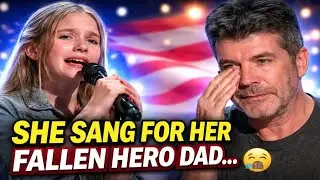Orphan Girl from a Gold Star Family Sings for Her Fallen Father Simon Cowell   Tears  Emotional AGT 