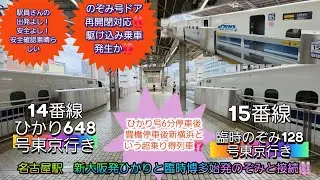 【東海道新幹線名古屋駅・ドア再開閉対応あり!!】ひかり648号6分間停車の間に臨時のぞみ128号と接続し発車までの様子。ひかり号名古屋発後豊橋のみ追加停車のぞみ顔負け⁉️/10月18日撮影