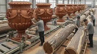 Inside a Handcrafted Woodworking: How Raw Logs Transformed Into Luxuary Classic Aristocratic Vases