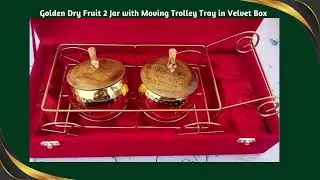 Golden Dry Fruit 2 Jar with Moving Trolley Tray in Velvet Box for Home Decor/Gift Purpose.