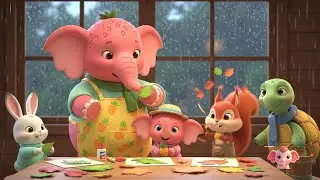 La Pandilla del Elefantito Fresa 🐘La sesión de arte con hojas en un día lluvioso en el cobertizo ac