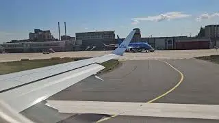 Impressiv static takeoff from London City Airport during sunny weather by KLM Embraer 190