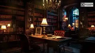 Ancient Library Noises. Fire Crackling, Writing with Quill, Paper Sounds for Study.