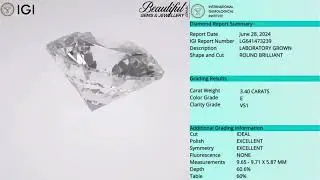 3.40ct (E VS1) Ideal Cut Lab Diamond | Brilliant Round Gem