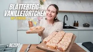 Bl&auml;tterteig-Vanillet&ouml;rtchen mit Streusel & Puderzuckerguss | Einfaches Rezept, maximaler Genuss 😍🍰