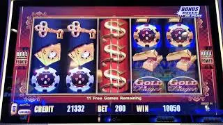 Pure Gold slot free games feature pays $192 on 15 free games