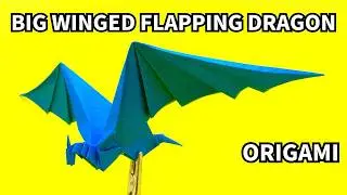 How to make an easy origami paper big winged flapping dragon 4