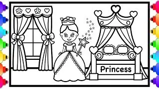 How to Draw a Princess Bedroom with Canopy Bed Step by Step for Kids ✨💜👸 Princess Coloring Page 💜