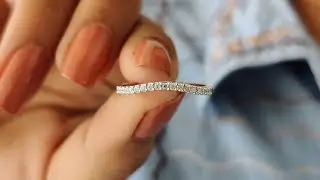 Curvy Moissanite Wedding Band, 0.30 TCW Round Cut Moissanite Half Eternity Band from Carat Diamond