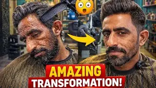 FREE Haircut & Beard Makeover for a Poor Man ✂️ | Deep ASMR Haircut Transformation