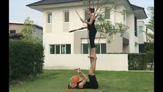 Dangerous Juggling Stunt - Acrobatics + Knives!