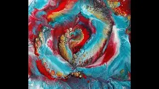(128) Spiral flower dip with turquoises and reds