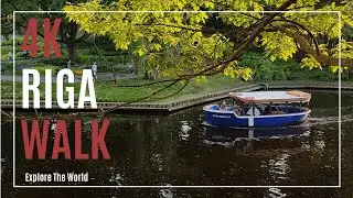 【4K】 Latvia Riga Walk - Along Riga Canal from National Opera to Kronvalda Park with Captions