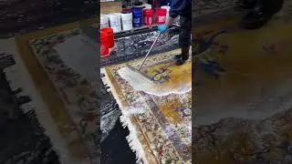WASHING A RUG! A Yellow Chinese Wool Rug gets a deep scrub & scrape! #rugwash #asmr #rugcleaning