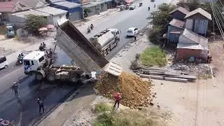 UPDATE! ! Great work fill up land processing Dump truck with Bulldozer SHANTUI Push soil clear land