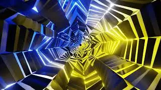Yellow Blue VJ LOOP NEON Metallic Tunnel Abstract Background Video 4k Calming ASMR Screensaver VFX