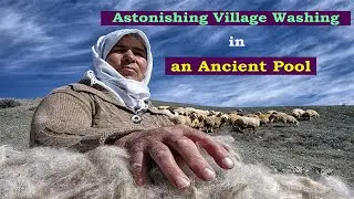 Washing wool and rug in the ancient pool- ancient pool in Iranian Village