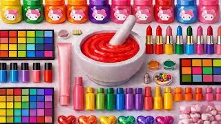 Satisfying Slime ASMR 🌈 |DIY Making Glossy Slime Mixing Rainbow Makeup Glitters Lipstick BB Cream