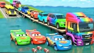 TRANSPORTING CARS & FRUITS WITH COLORED TRACTORS  Speedbumps vs Cars Train Vs Water #14 BeamNG.drive