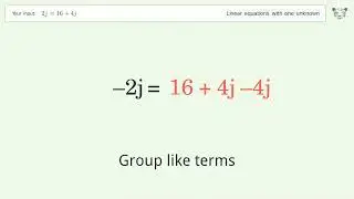 Linear equation with one unknown: Solve 2j=16+4j step-by-step solution