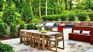 OUTDOOR KITCHEN WITH SEATING AREA DESIGN IDEAS | BEST OUTDOOR COOKING DINING LIVING SPACE DECOR IDEA