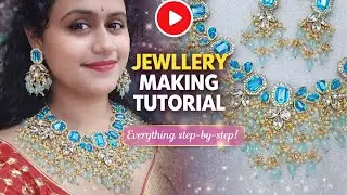 Jwellery Making Tutorial handmade necklace set making Blue kundan stone , customised jwellery 