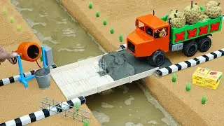 DIY Mini Truck Builds Brick & Metal Railing Bridge | Fun Construction Science Project#3