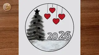 Happy New Year 2026 Drawing | Amazing Drawing 2026 by the Christmas tree | Pencil Art
