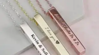 Engraved 3D Bar Necklace in Sterling Silver