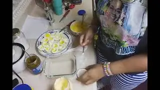 Home cooking my Deviled eggs and fried chicken.