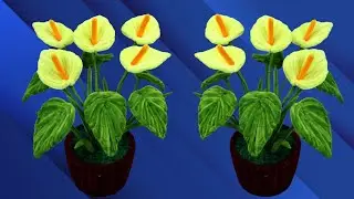 ✨ Bright Yellow Anthurium Pot 🌼 | Stunning Handmade Chenille Flowers 💛