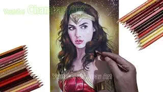 Drawing WONDER WOMAN Gal Gadot Colored Pencils Realistic Portrait Techniques ( Smooth Blending )
