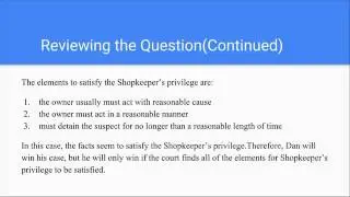 Business Law - False Imprisonment and Shopkeeper's Privilege - Question 1