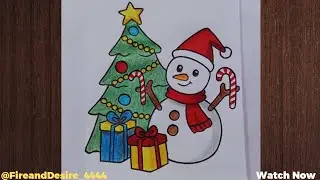 How to draw snowman with christmas tree 