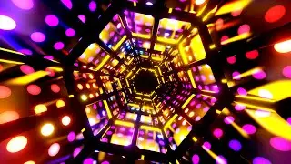 4K Abstract Rotating Hexagon Metallic Color Light Tunnel Black Screen Relaxing Neon Lights Video