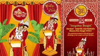 T 207 - 198 Hand Drawn Bengali Wedding Invitation | Bengali & English Version #bengaliwedding 