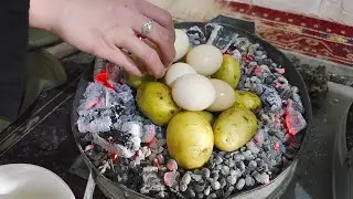 Surviving the Coldest Mountain Winter in Afghanistan as a Woman | Cooking Eggs and Potatoes