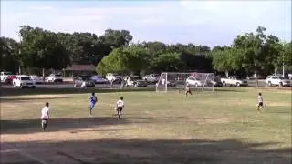 Juan takes it all the way, then the goalie grabs his leg!