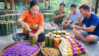 How to make sticky rice in bamboo tubes, grill chicken, harvest and clean up the farm