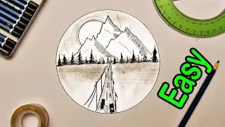 How to draw a easy nature drawing with black pencil/Scenic nature step by step for beginners