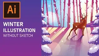Winter landscape illustration in Adobe illustrator- Vector illustration