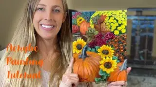 Pretty Pumpkin and Fall Flowers Acrylic Painting Tutorial