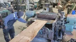 Chris runs first test slab through the 90 horsepower Whitney planer during rebuild (see description)