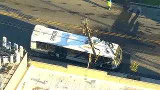 Bus crashes into utility pole in Queens