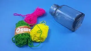 Empty Glass Bottle and Woolen Threads Craft Idea | How to Decorate House Using Best Out of Waste?