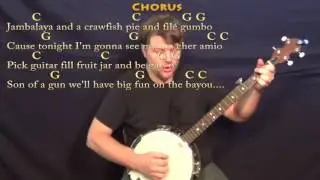 Jambalaya (Hank Williams) Banjo Cover Lesson in C with Chords/Lyrics - C G